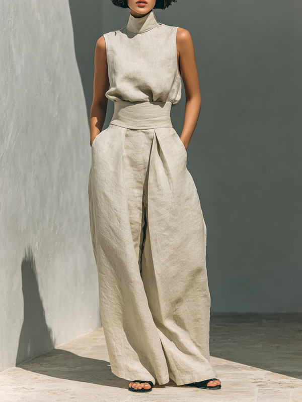 Maria™ | Conjunto completo con top de tirantes y pantalón ancho de algodón y lino