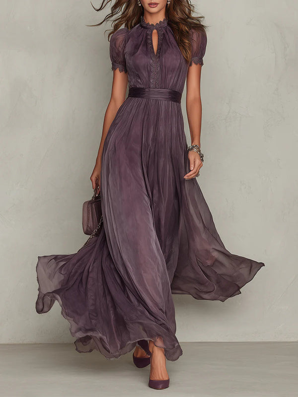 Vestido Maxi en Chiffon con Cuello Abierto Violeta