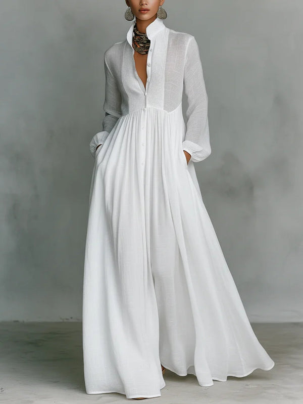 Léonie™ | Vestido Maxi Minimalista de Cuello Alto