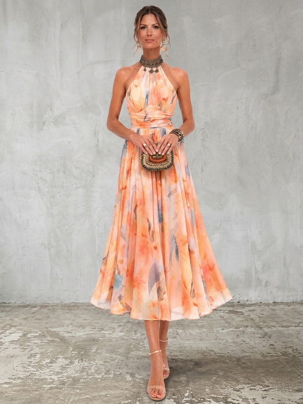 Aurora™ | Vestido con Escote Halter y Estampado Acuarela