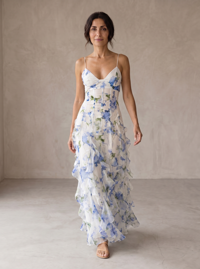 Uri | Vestido Midi Floral con Fruncidos