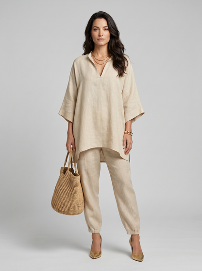 Marina | Conjunto Casual de Dos Piezas con Cuello en V para Mujer