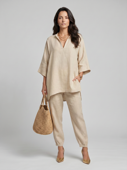Marina | Conjunto Casual de Dos Piezas con Cuello en V para Mujer