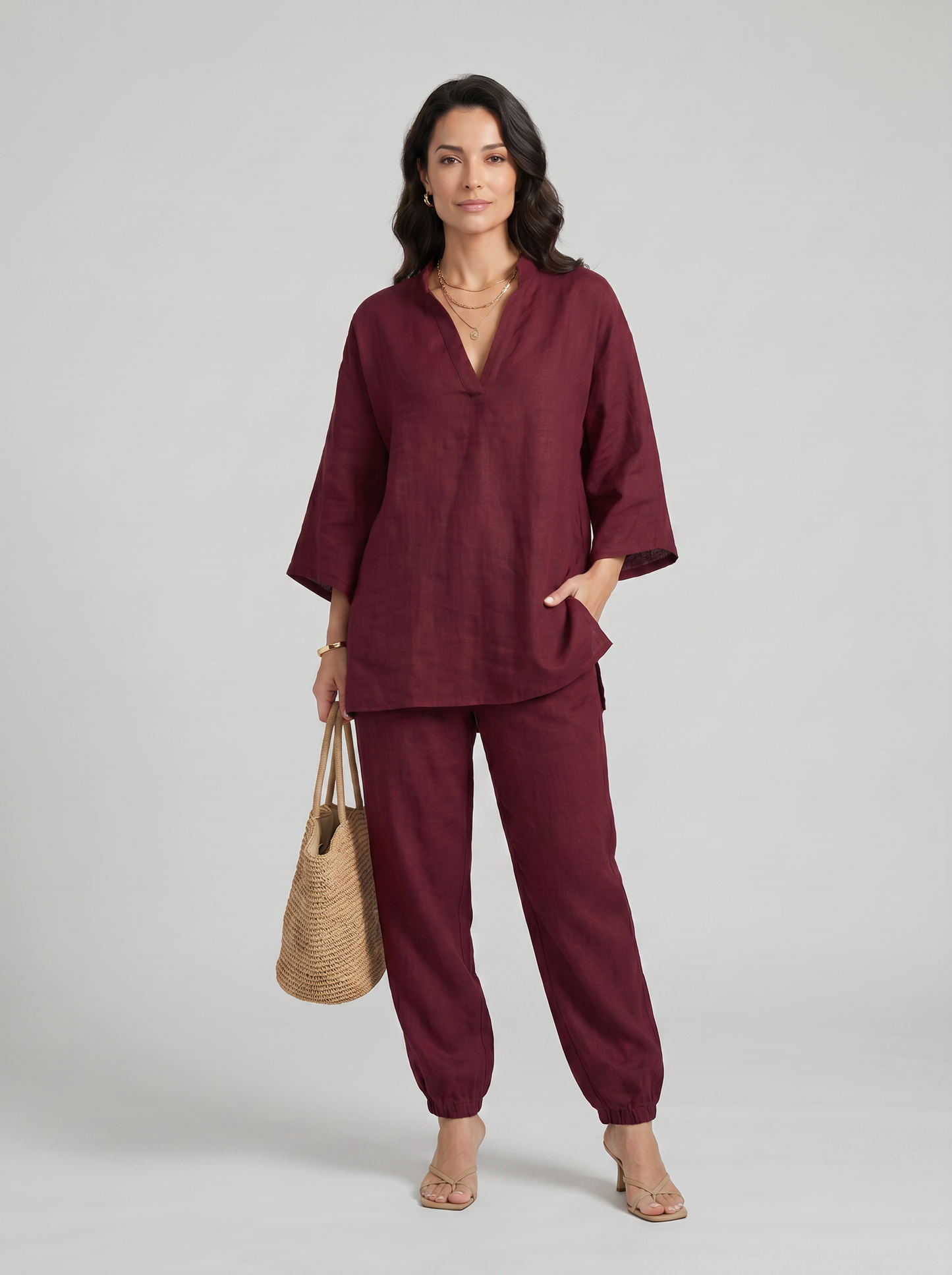 Marina | Conjunto Casual de Dos Piezas con Cuello en V para Mujer
